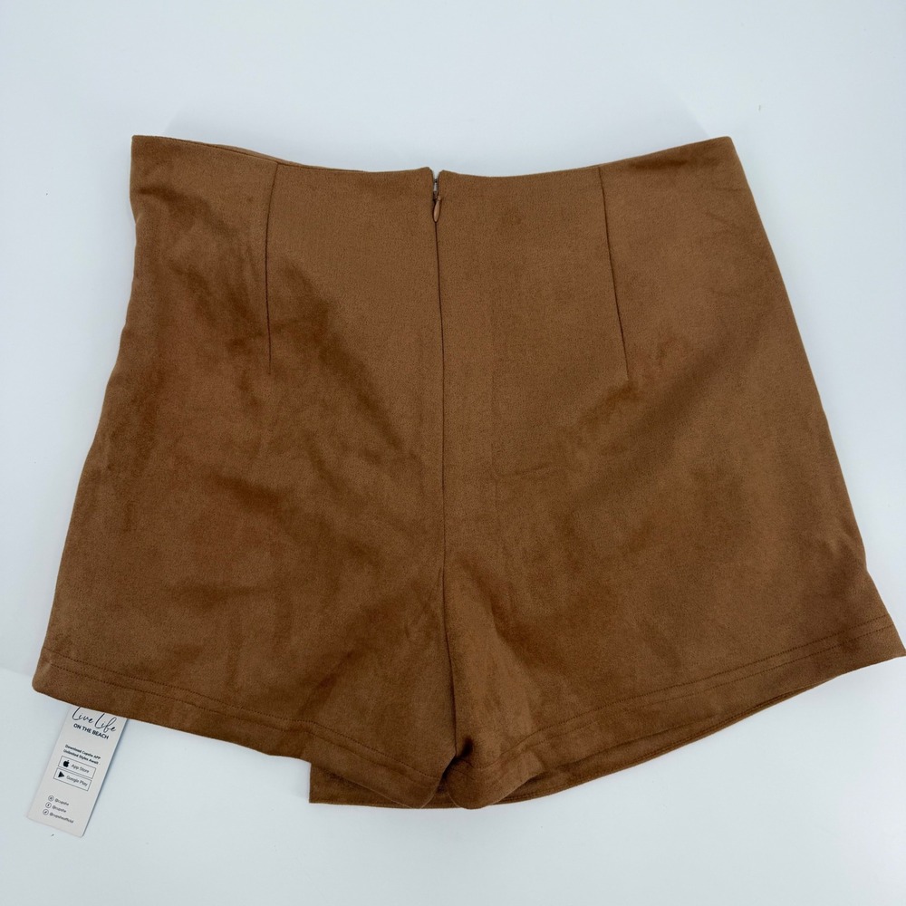 Cupshe Faux Suede Knot Front Wrap Skort Camel Brown XL CAA02B4J031HH - Picture 8 of 8